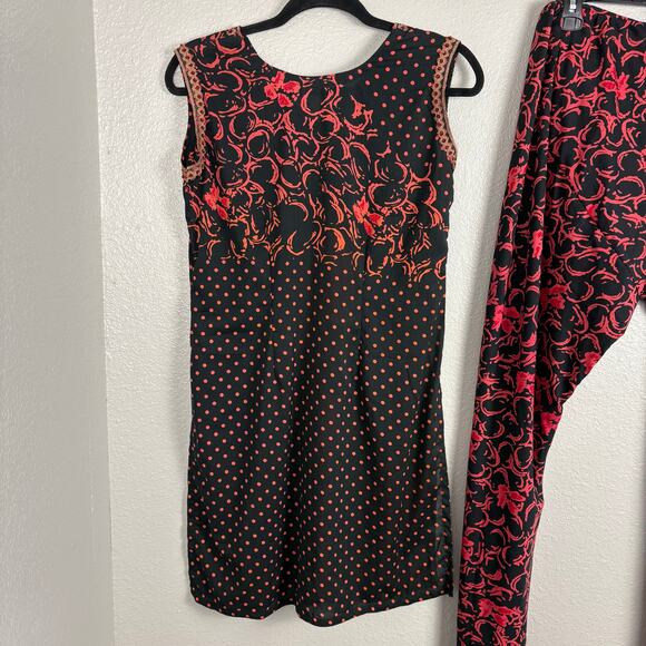 Approx Size S/M Kurta Set Top & Pants Stretch Elastic Floral Boho Paisley Design - Picture 6 of 10